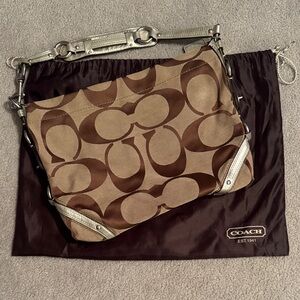 Coach Vintage Carly Optic C Signature Brown, Tan and Silver Shoulder Bag